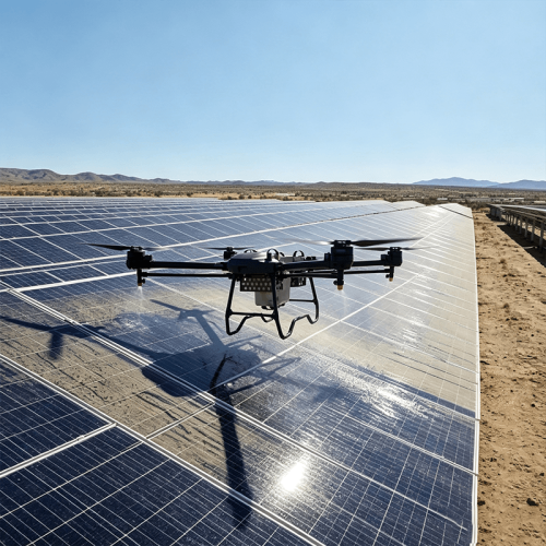 Long-range photovoltaic cleaning drones